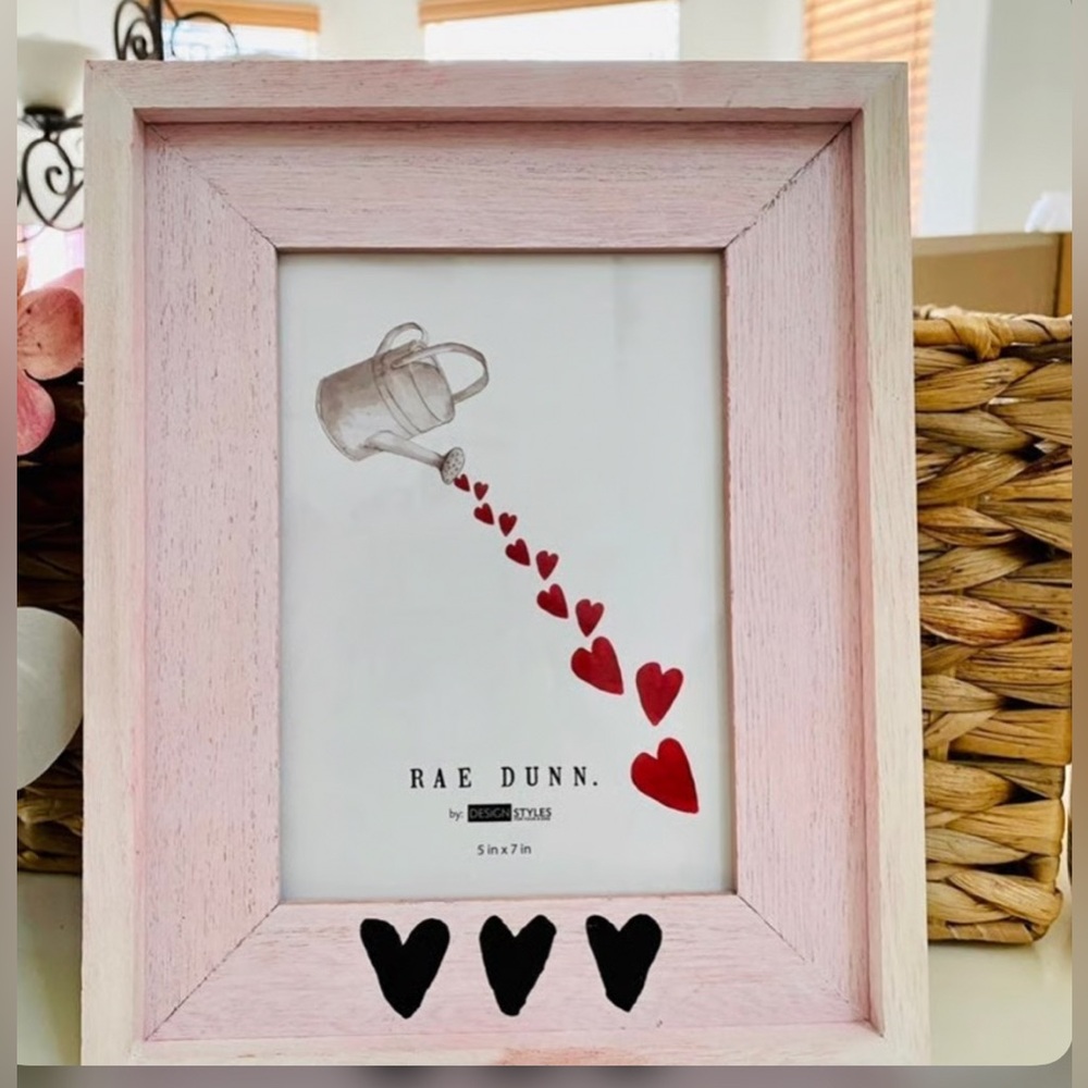NEW Rae Dunn Hearts Standing Wooden Picture Frame 5 x 7 Family Wall Decor Pink